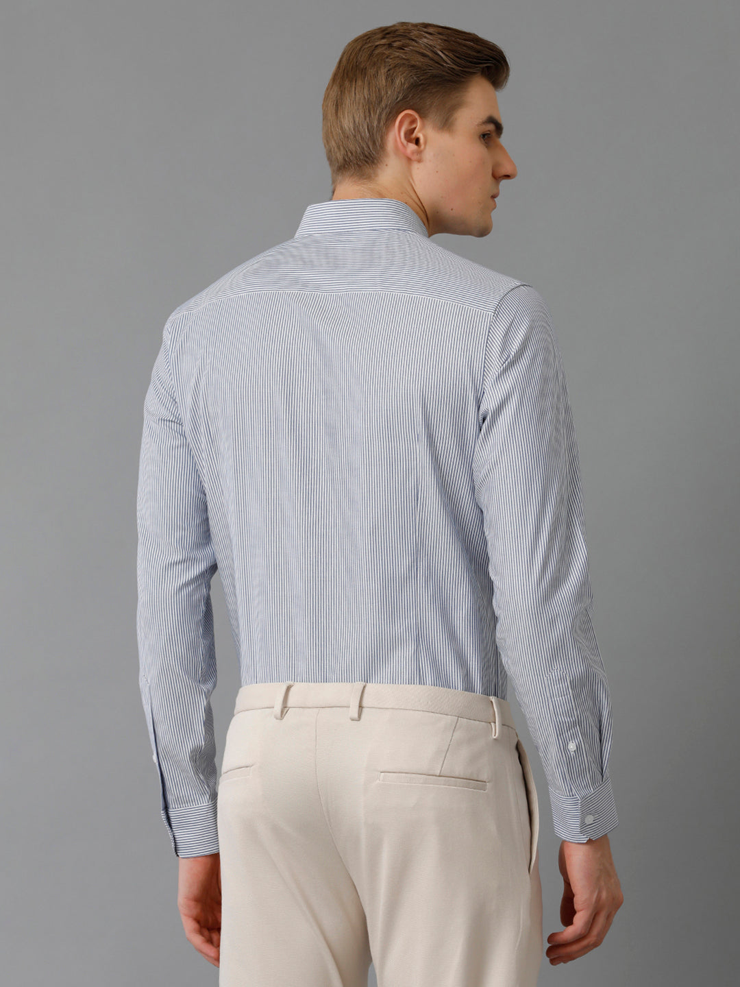 Aldeno Mens Slim Fit Vertical Stripes Blue Formal Cotton Shirt (CATO)
