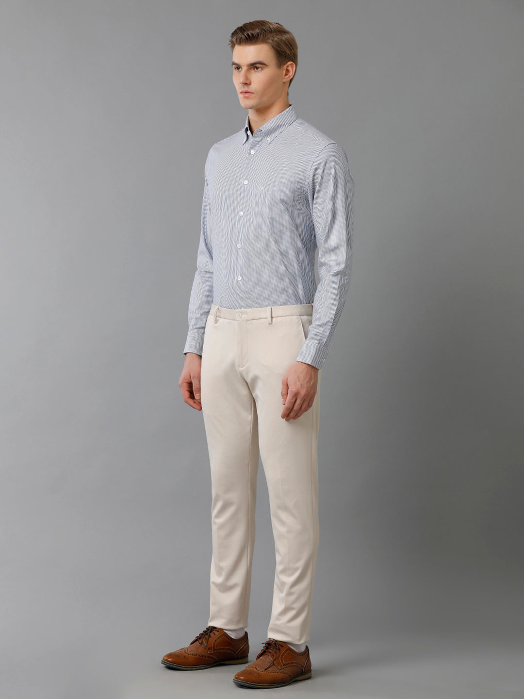 Aldeno Mens Slim Fit Vertical Stripes Blue Formal Cotton Shirt (CATO)