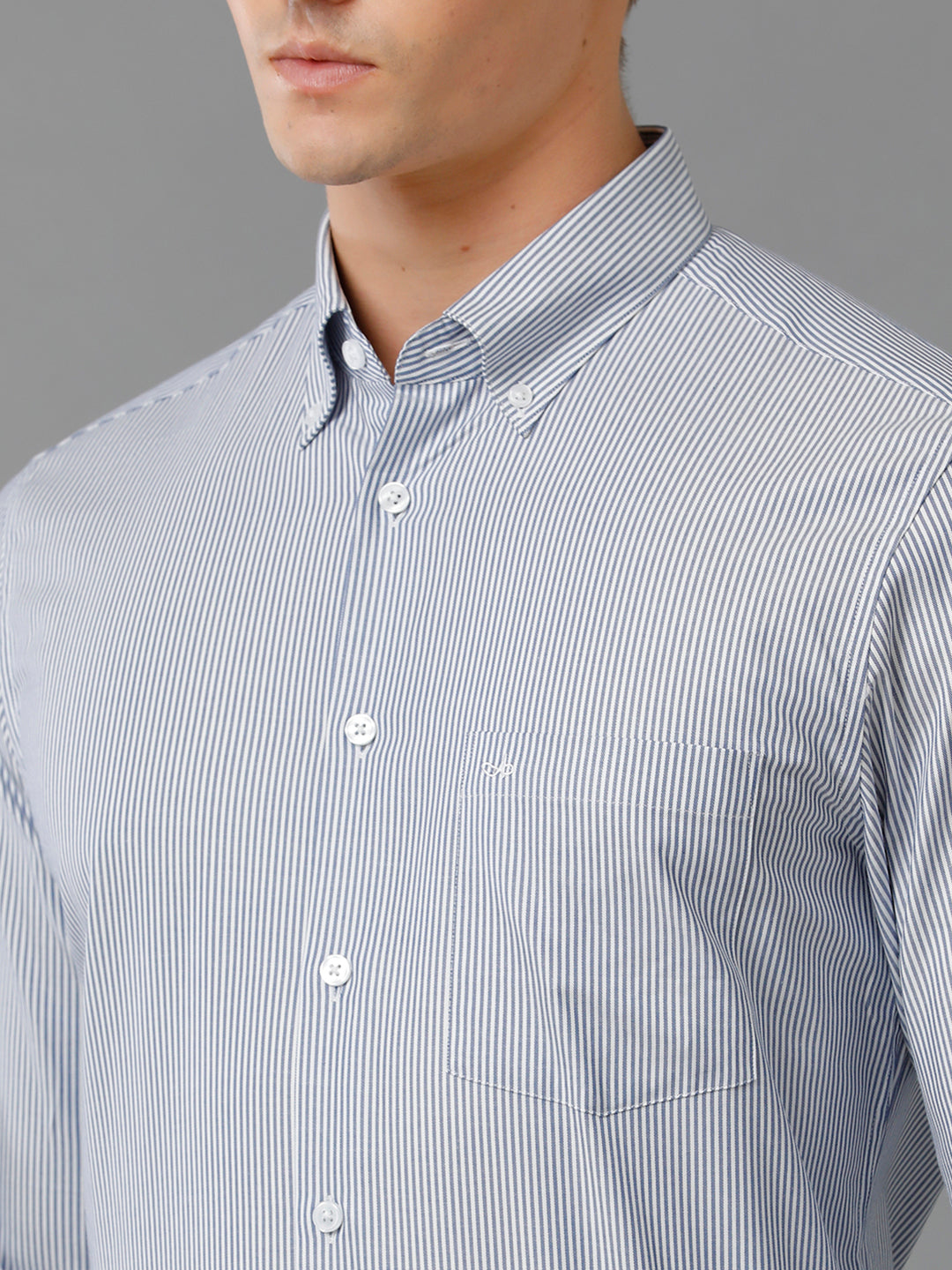 Aldeno Mens Slim Fit Vertical Stripes Blue Formal Cotton Shirt (CATO)