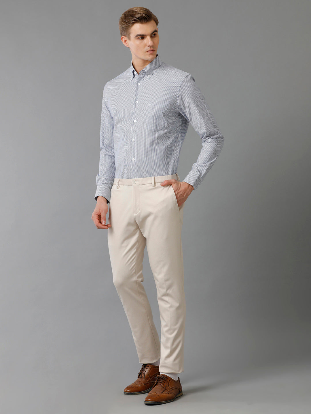 Aldeno Mens Slim Fit Vertical Stripes Blue Formal Cotton Shirt (CATO)