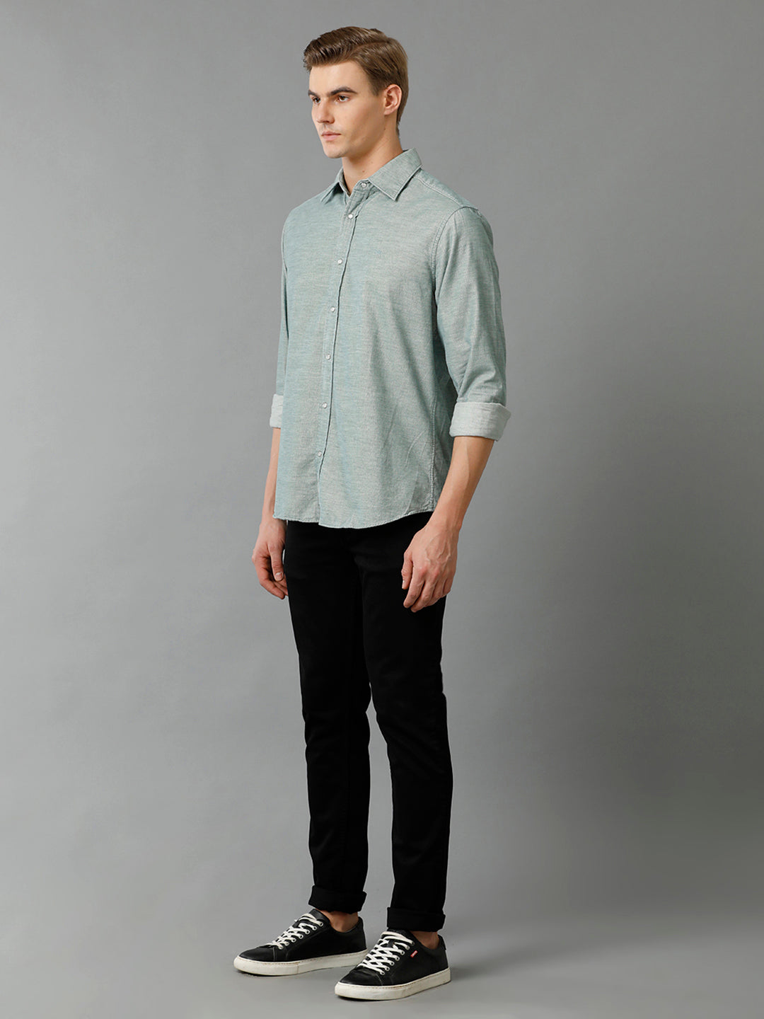 Aldeno Men's Regular Fit Solid Plain Green Casual Cotton Corduroy Shirt (GIGI))