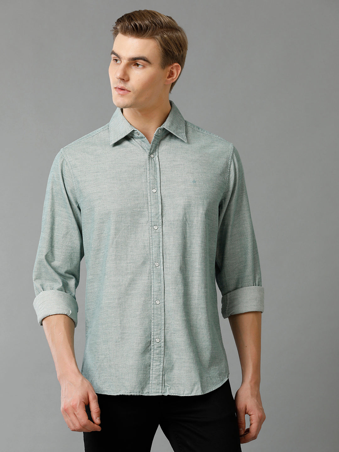 Aldeno Men's Regular Fit Solid Plain Green Casual Cotton Corduroy Shirt (GIGI))