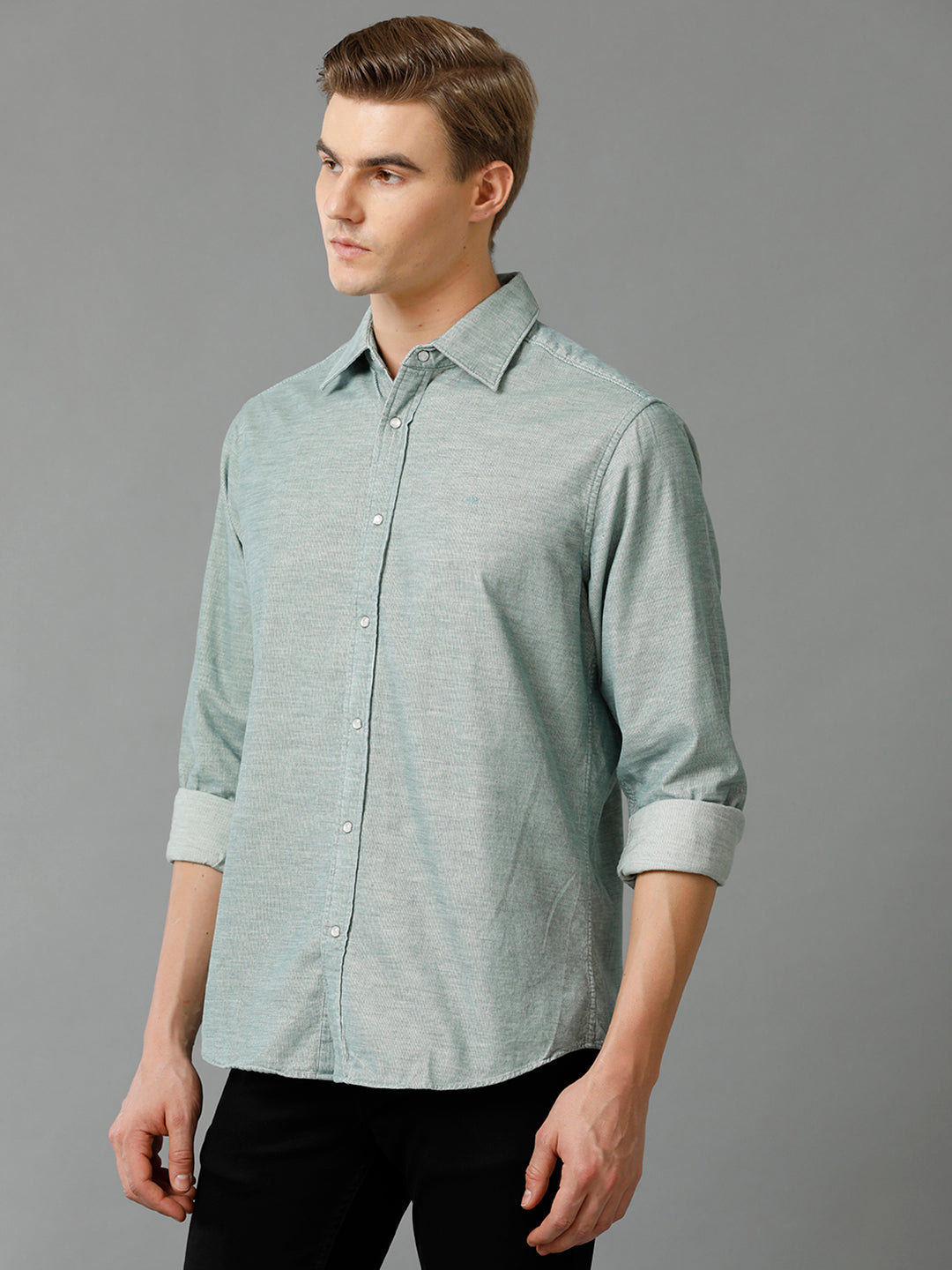 Aldeno Men's Regular Fit Solid Plain Green Casual Cotton Corduroy Shirt (GIGI))