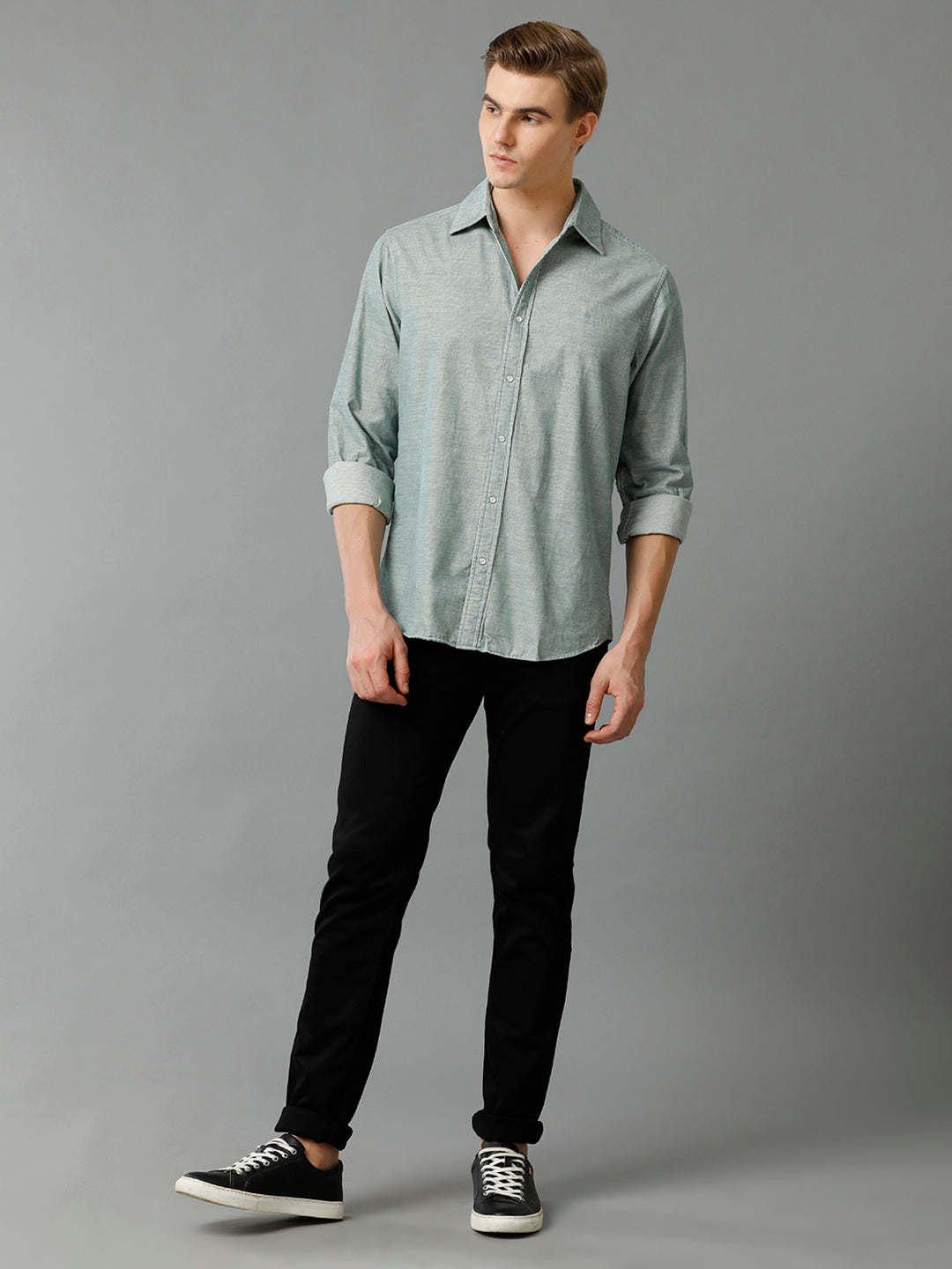 Aldeno Men's Regular Fit Solid Plain Green Casual Cotton Corduroy Shirt (GIGI))
