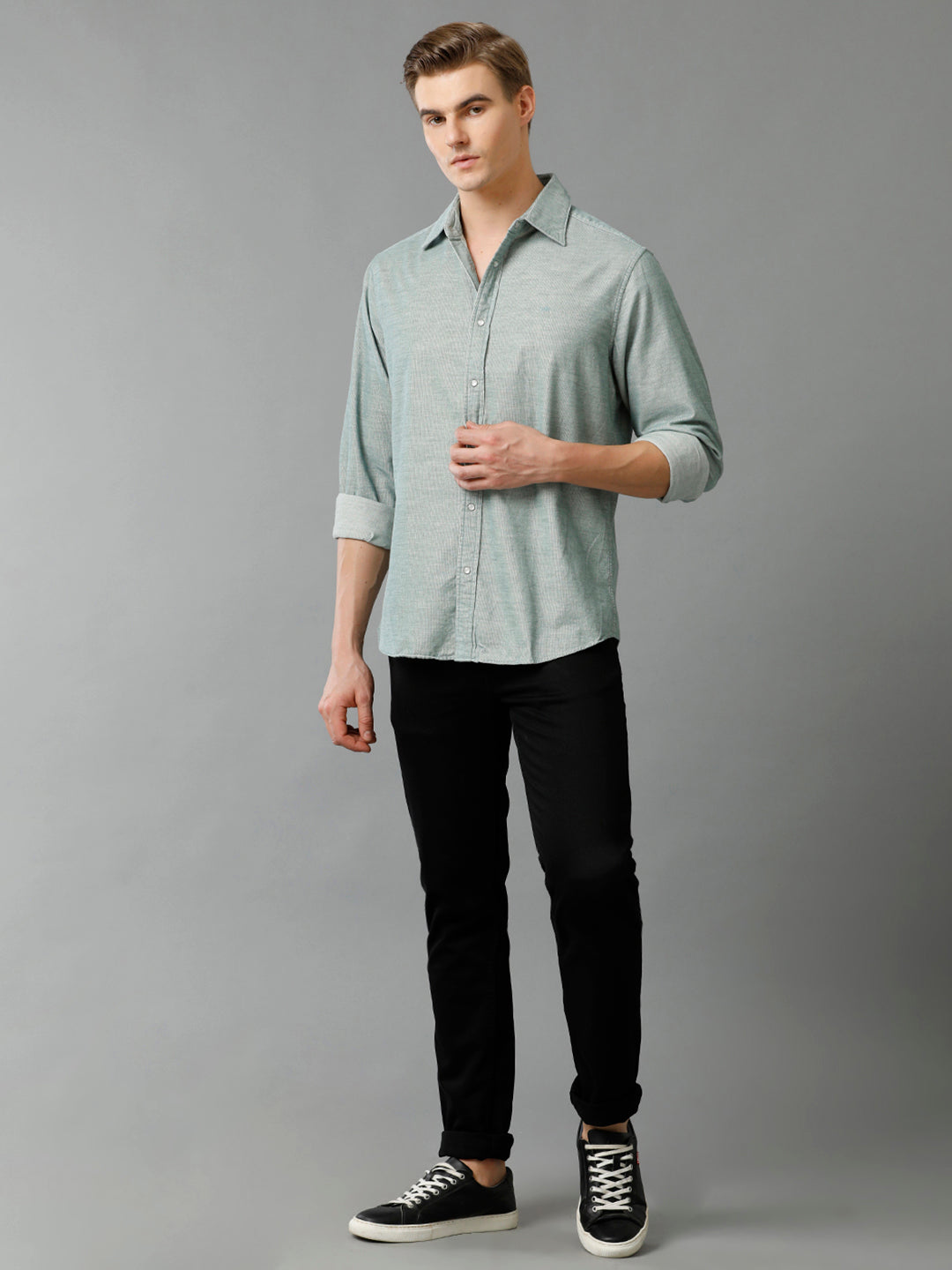 Aldeno Men's Regular Fit Solid Plain Green Casual Cotton Corduroy Shirt (GIGI))