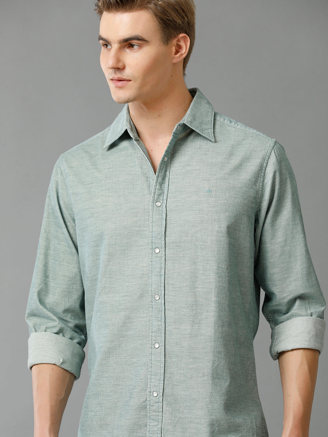 Aldeno Men's Regular Fit Solid Plain Green Casual Cotton Corduroy Shirt (GIGI))