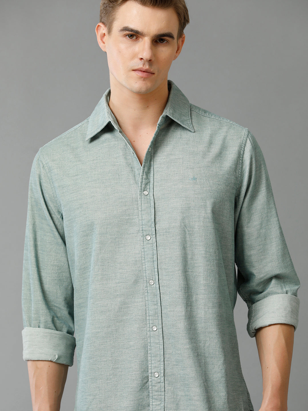 Aldeno Men's Regular Fit Solid Plain Green Casual Cotton Corduroy Shirt (GIGI))