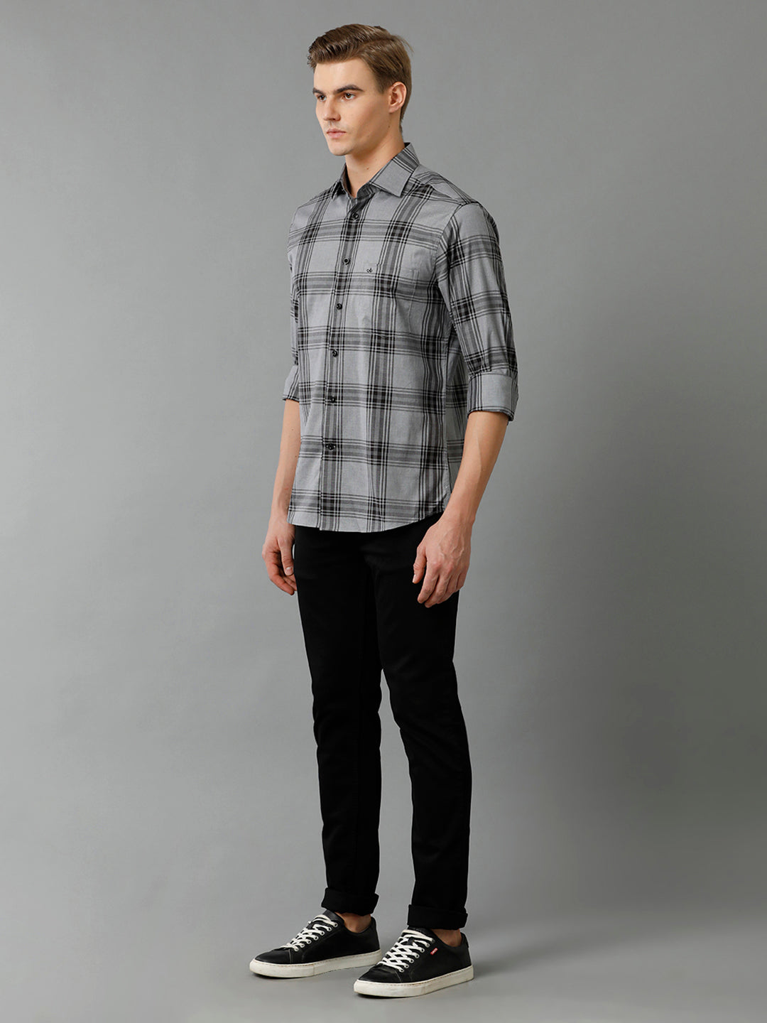 Aldeno Mens Regular Fit Other Checks Black Casual Cotton Shirt (CALVE)