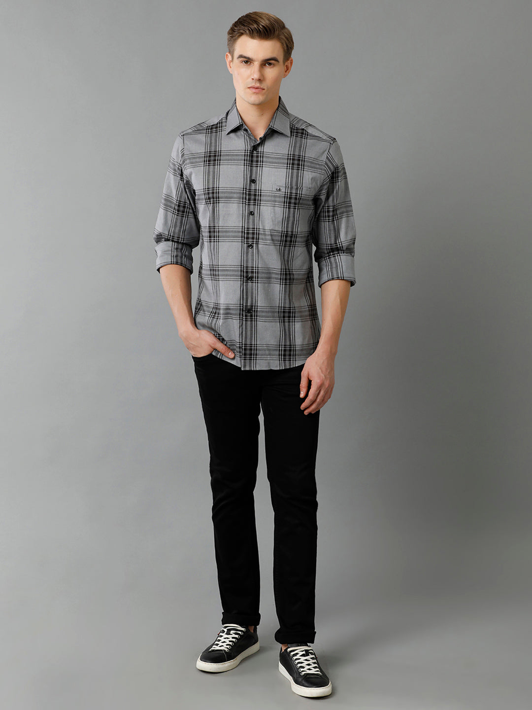 Aldeno Mens Regular Fit Other Checks Black Casual Cotton Shirt (CALVE)