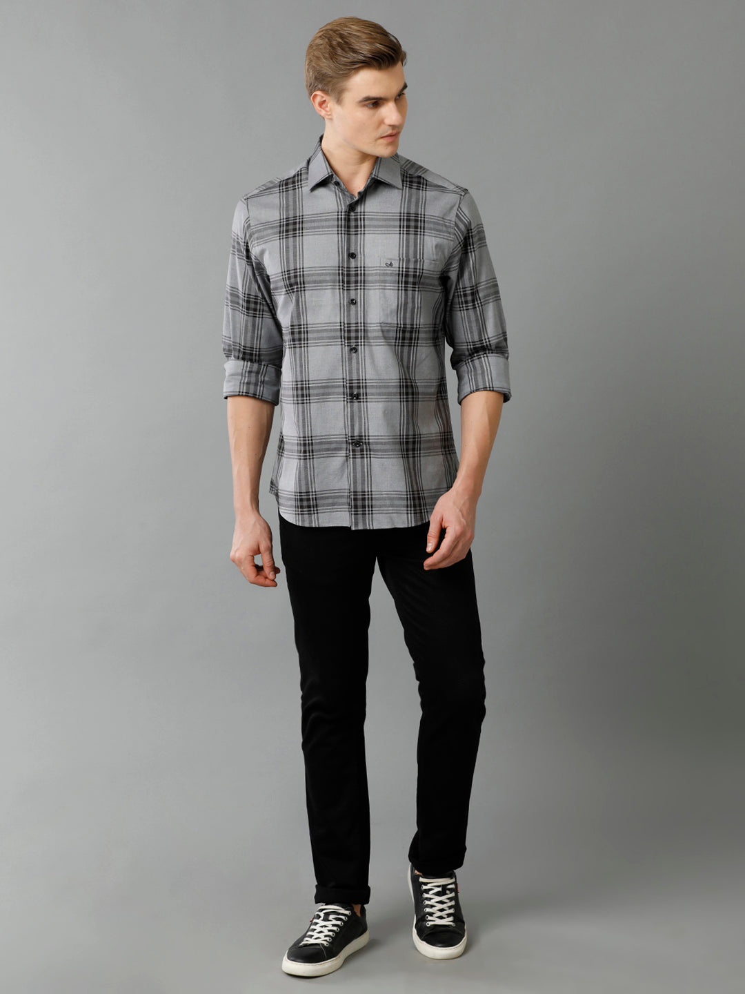 Aldeno Mens Regular Fit Other Checks Black Casual Cotton Shirt (CALVE)