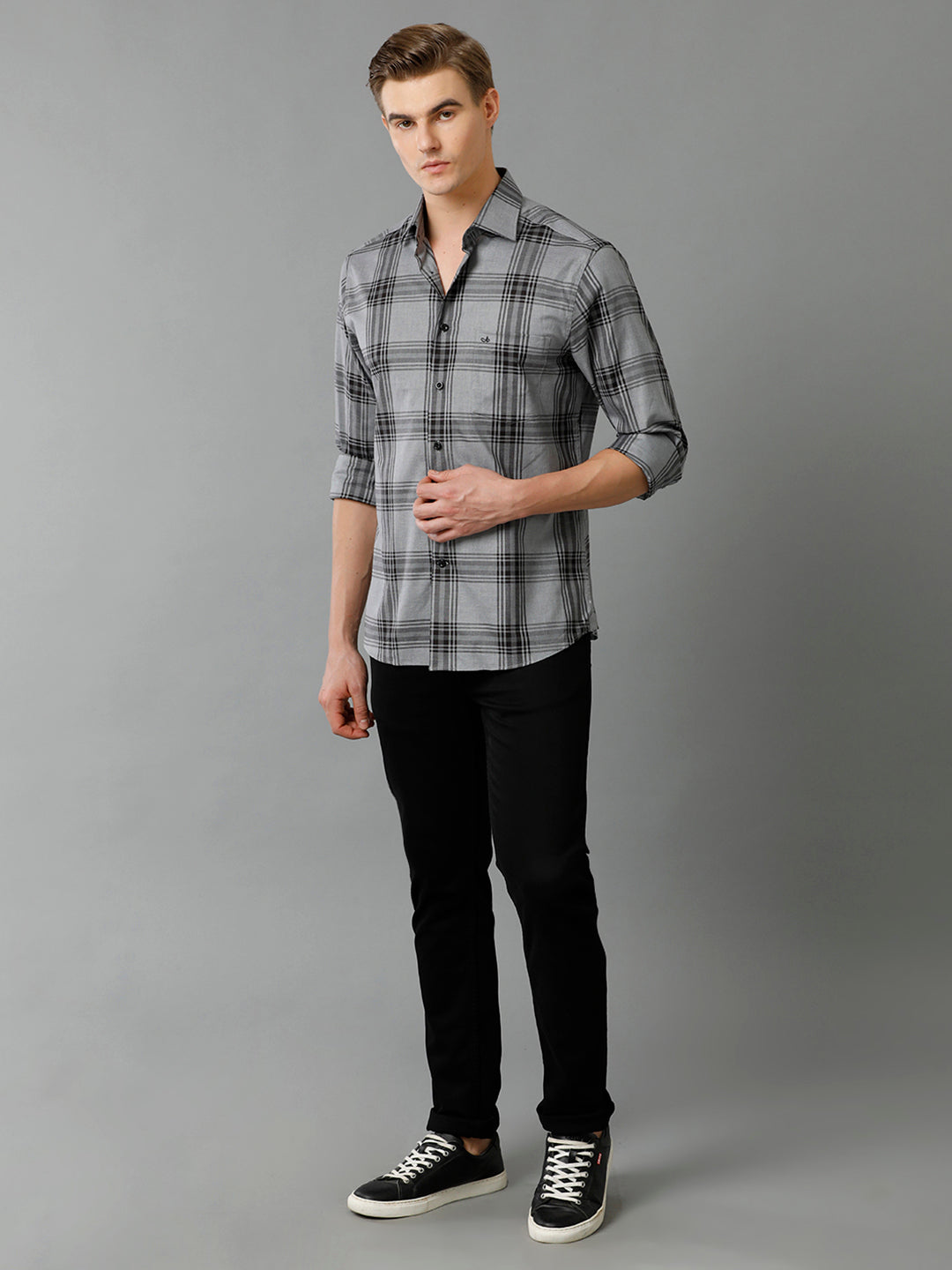 Aldeno Mens Regular Fit Other Checks Black Casual Cotton Shirt (CALVE)