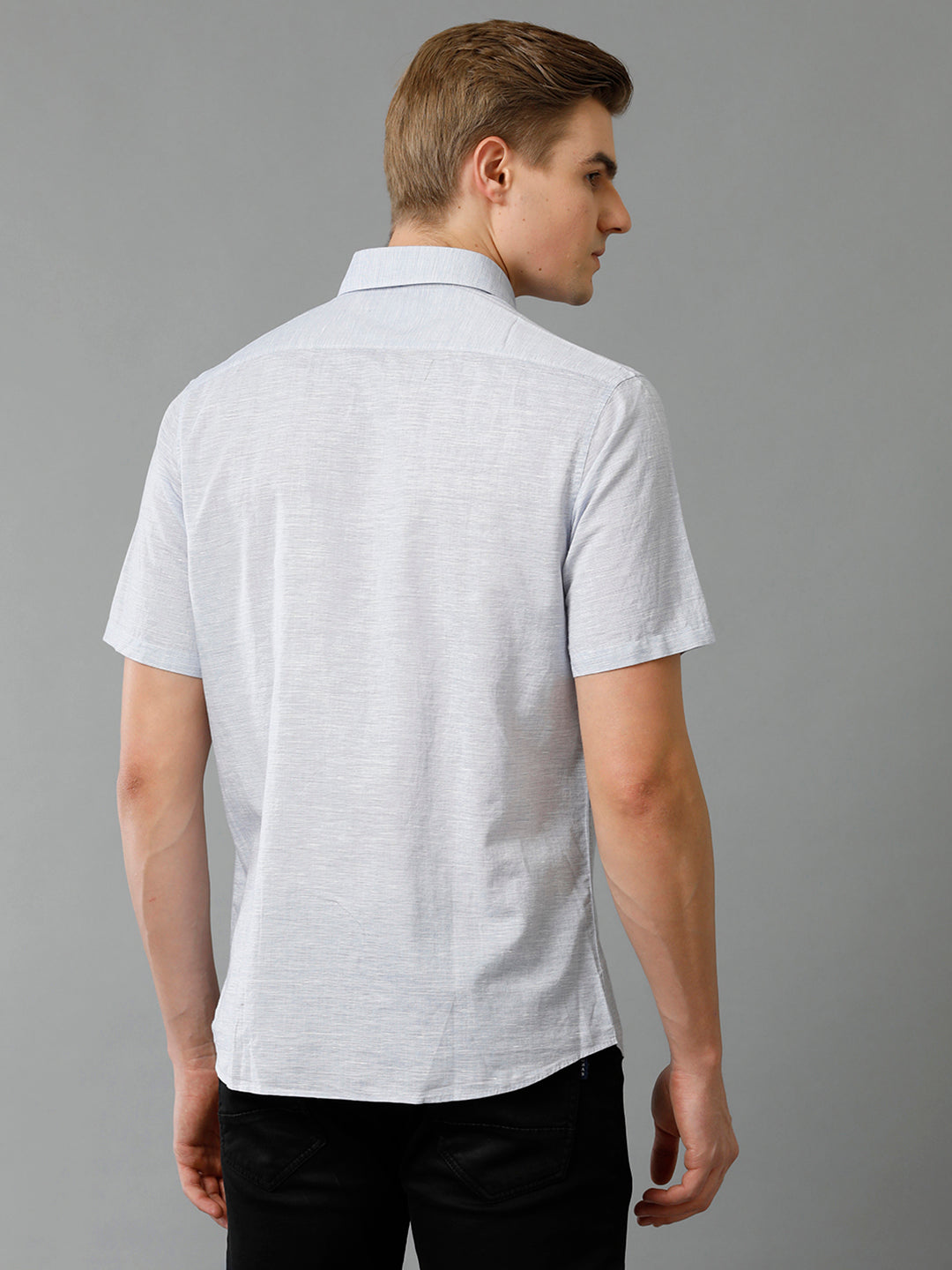 Men's Regular Fit Plain Light Blue Casual Linen Blend Shirt (LUBUL)