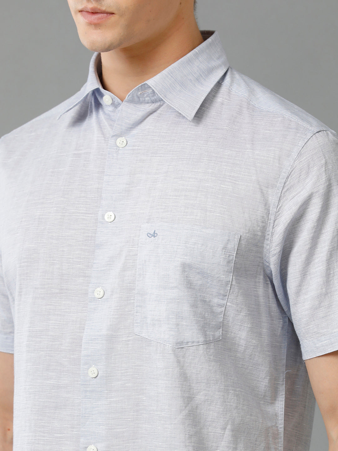 Men's Regular Fit Plain Light Blue Casual Linen Blend Shirt (LUBUL)