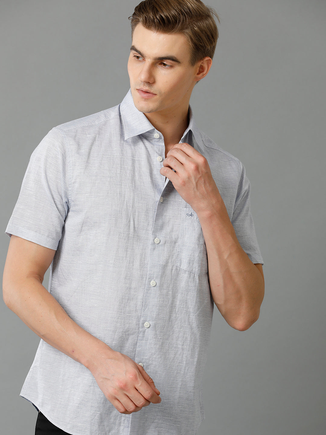 Men's Regular Fit Plain Light Blue Casual Linen Blend Shirt (LUBUL)