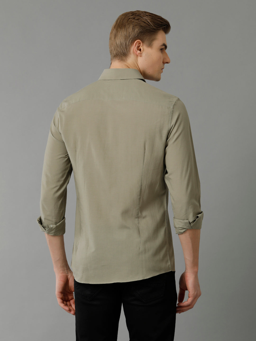 Aldeno Mens Slim Fit Solid Olive Formal Cotton Modal Shirt (MASON)