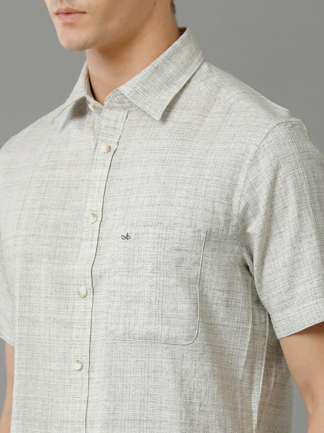 Aldeno Men's Regular Fit Plain Textured Grey Casual Cotton Linen Stretch Shirt (TEGAY)