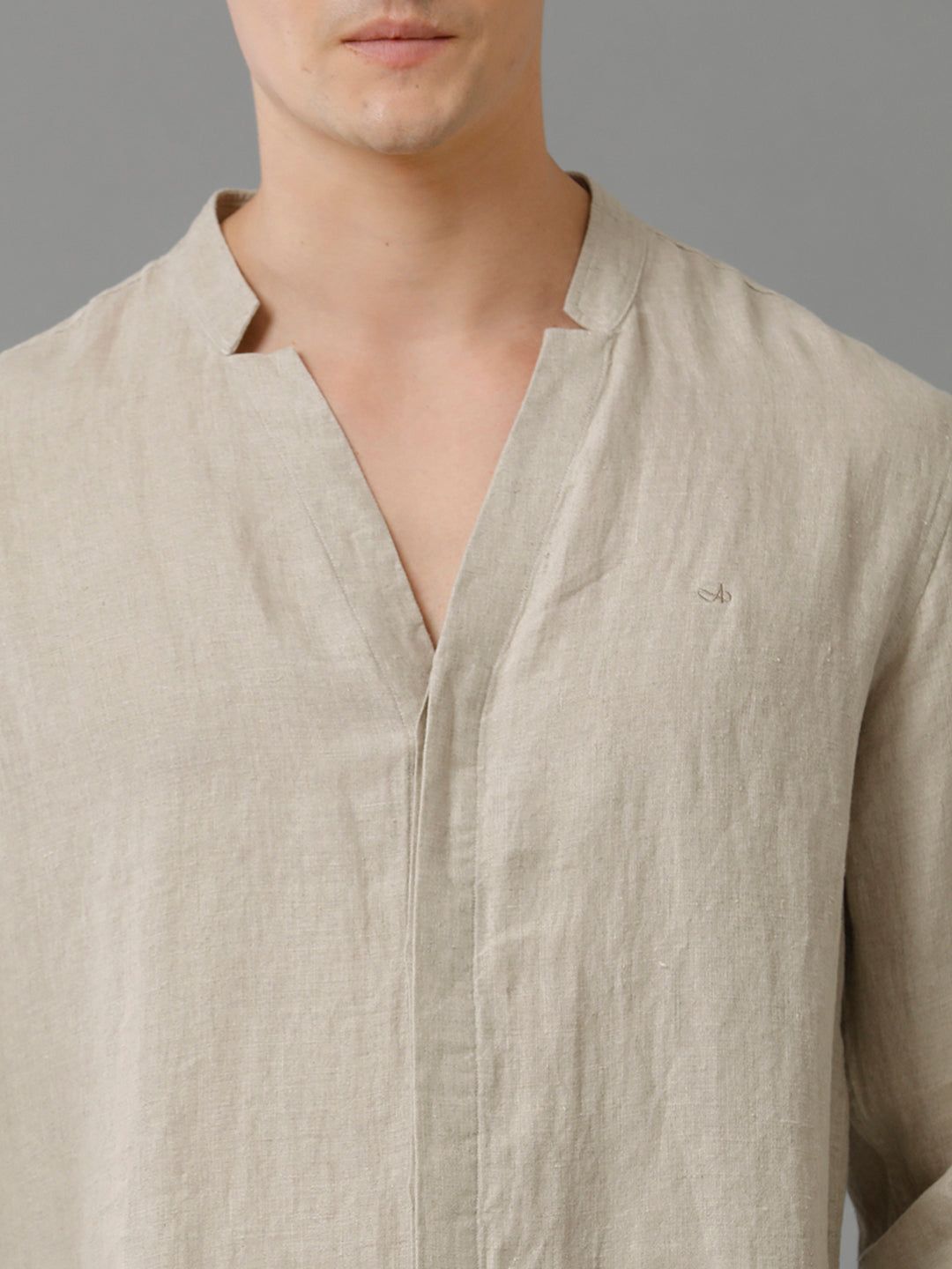 Aldeno Mens Regular Fit Solid Beige Casual Linen Shirt (LACIE)