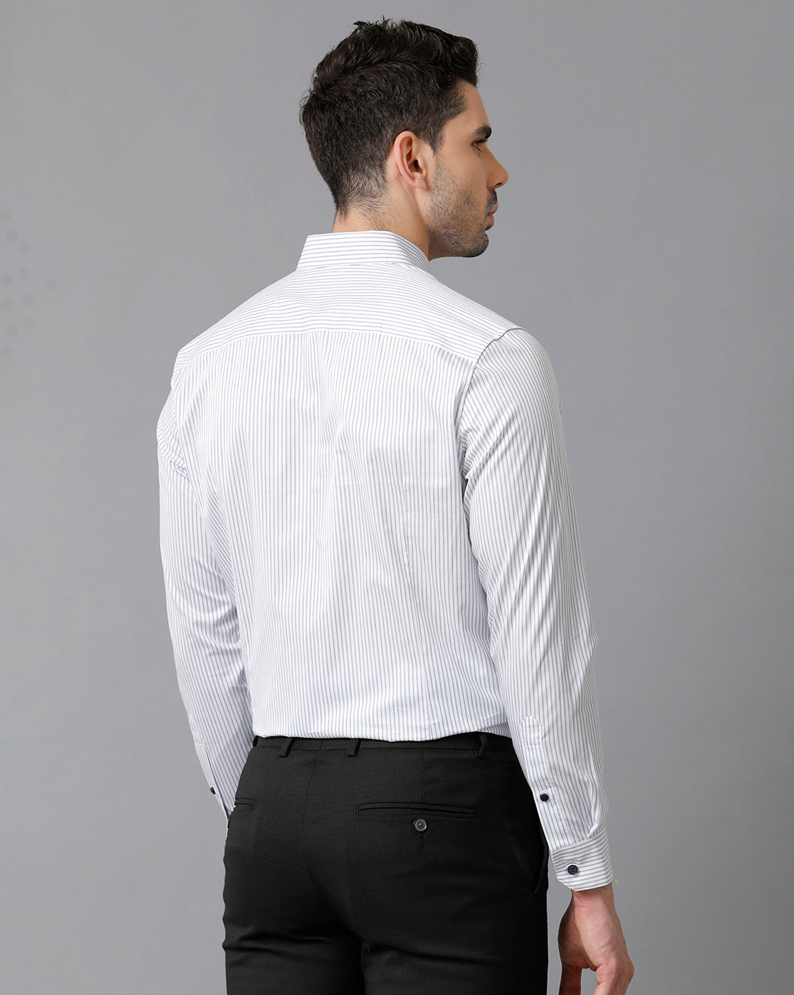 Aldeno Mens Slim Fit Vertical Stripes white Formal Cotton Shirt (CASIO)