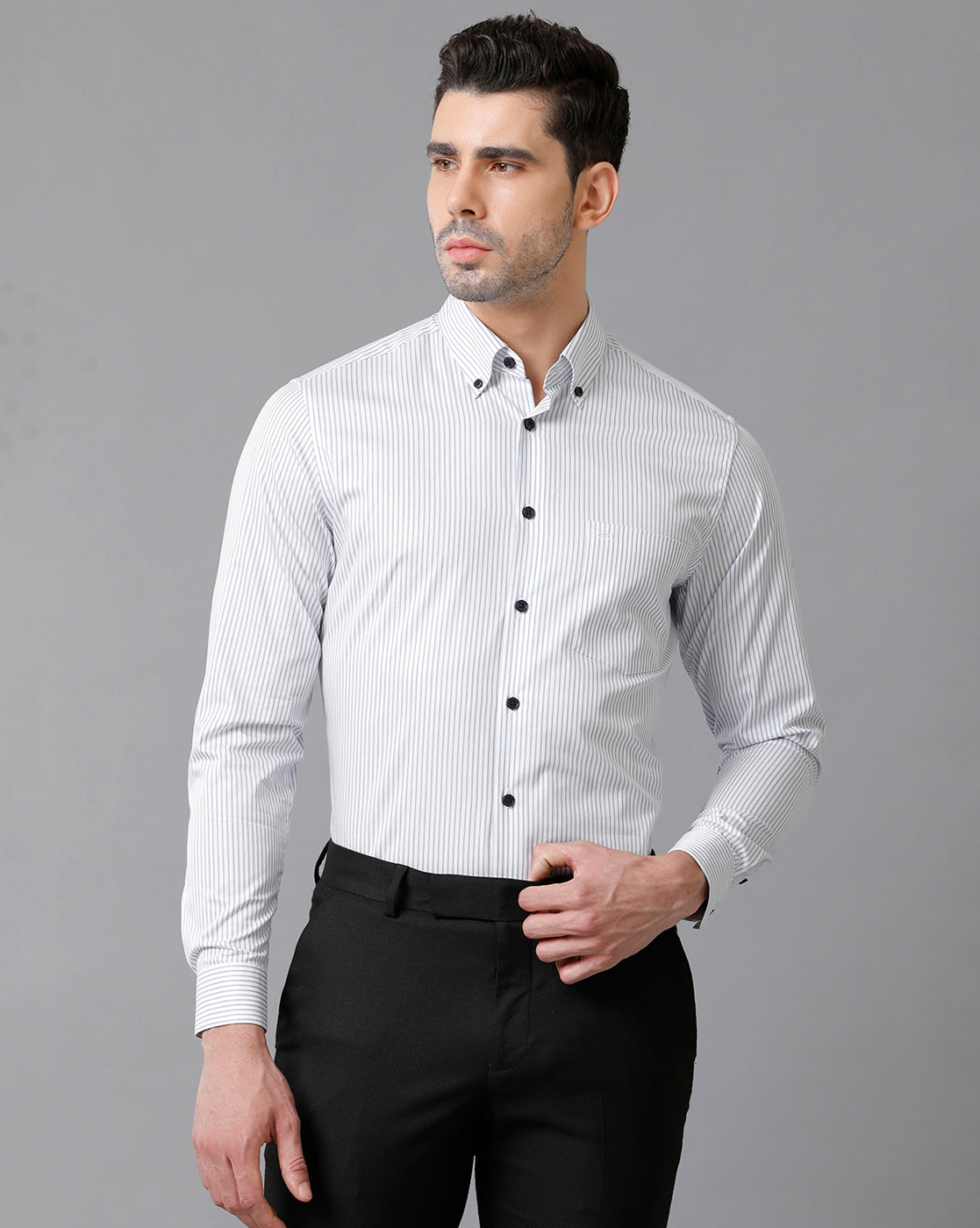 Aldeno Mens Slim Fit Vertical Stripes white Formal Cotton Shirt (CASIO)