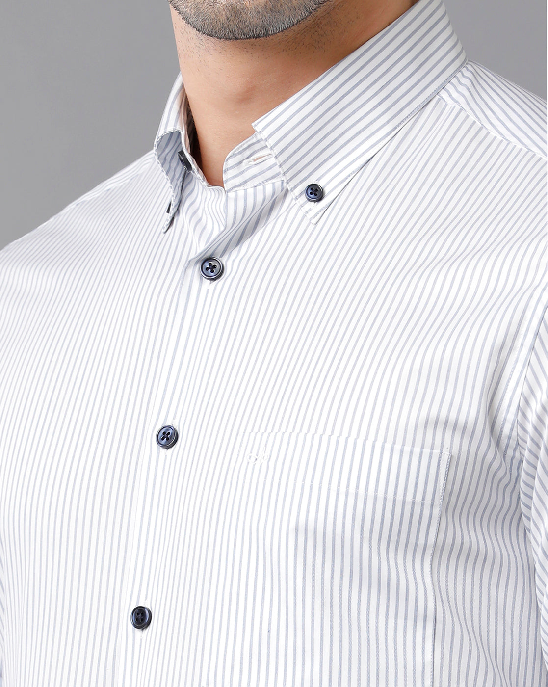 Aldeno Mens Slim Fit Vertical Stripes white Formal Cotton Shirt (CASIO)