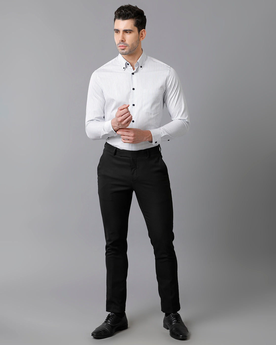 Aldeno Mens Slim Fit Vertical Stripes white Formal Cotton Shirt (CASIO)