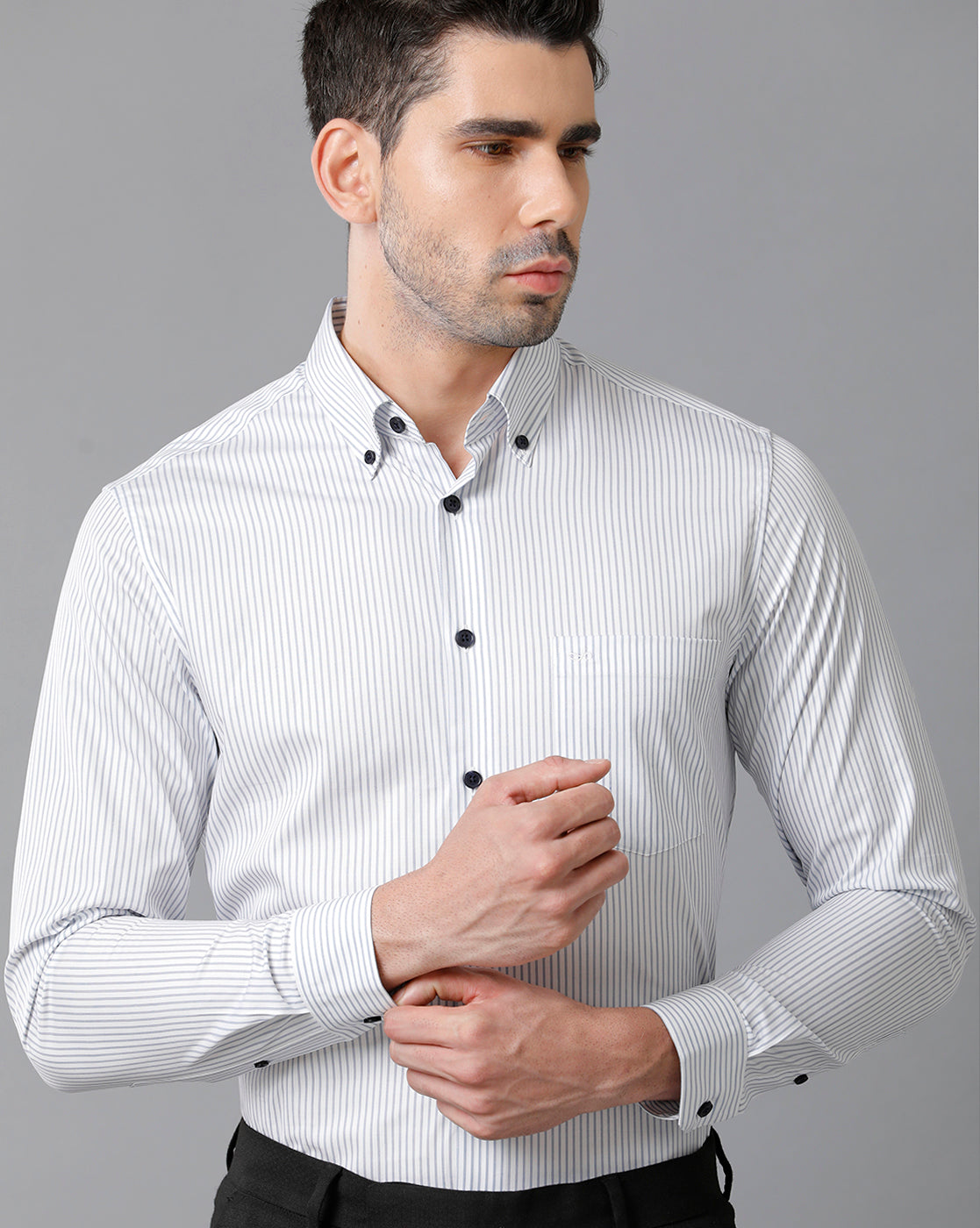 Aldeno Mens Slim Fit Vertical Stripes white Formal Cotton Shirt (CASIO)