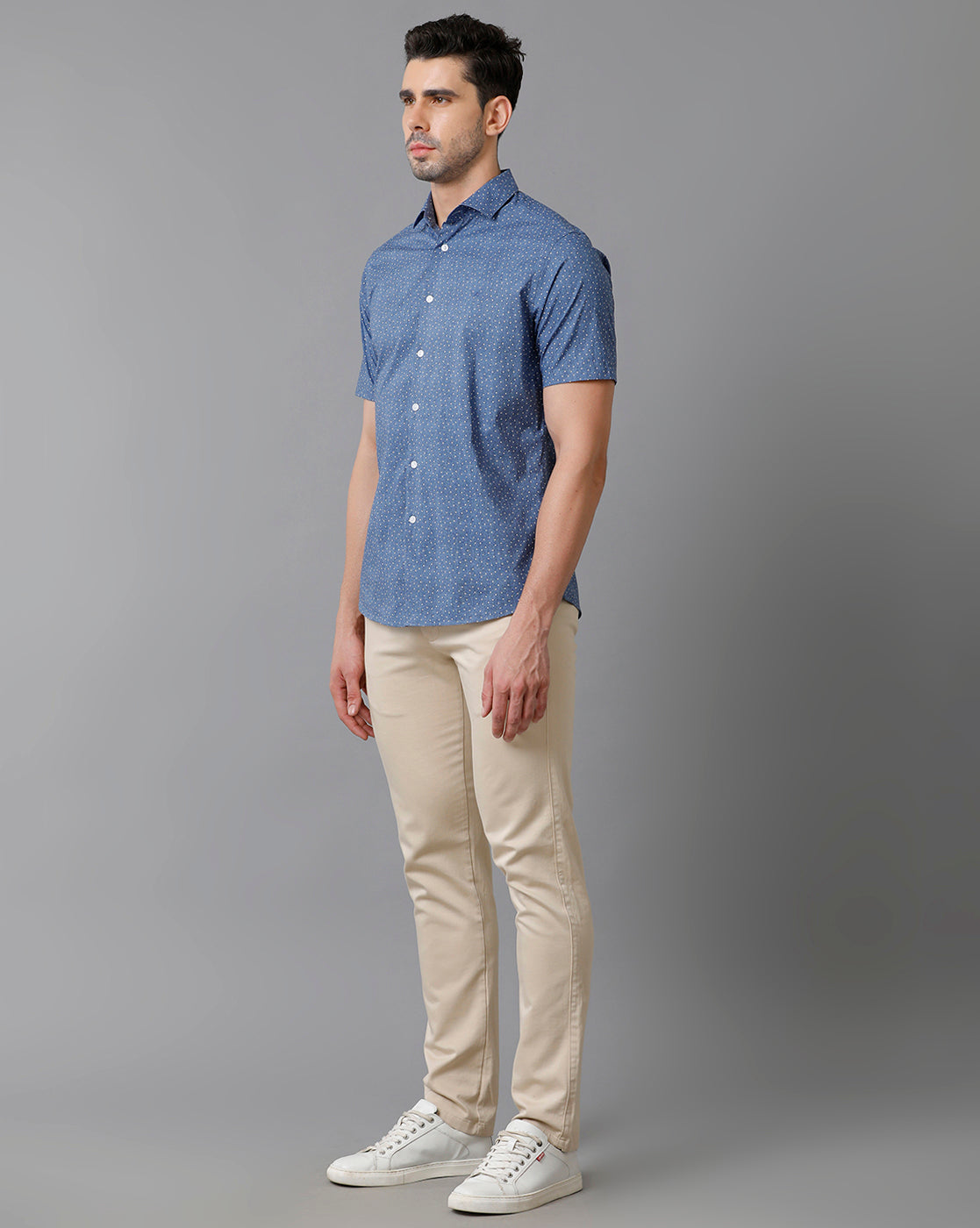 Aldeno Mens Regular Fit Polka Dots White Casual Cotton Shirt (CLAV)