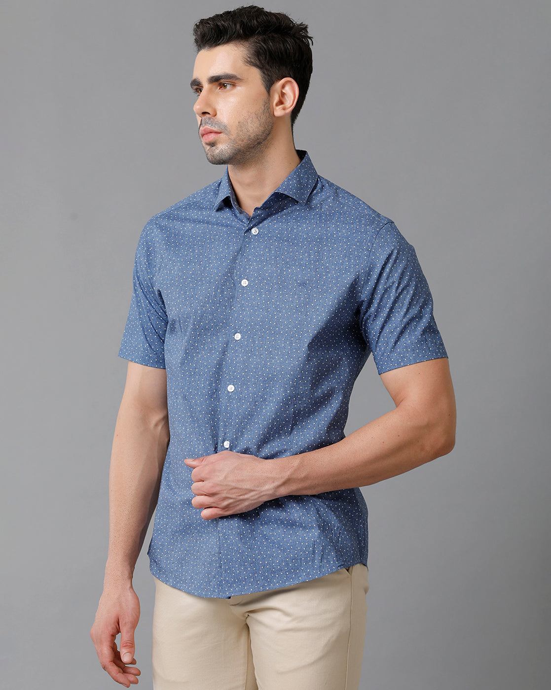 Aldeno Mens Regular Fit Polka Dots White Casual Cotton Shirt (CLAV)