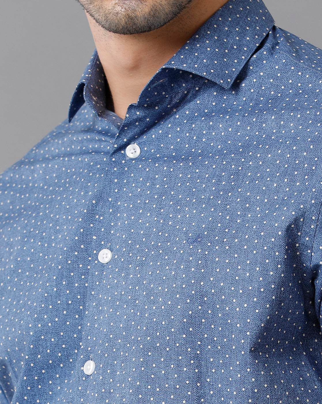 Aldeno Mens Regular Fit Polka Dots White Casual Cotton Shirt (CLAV)