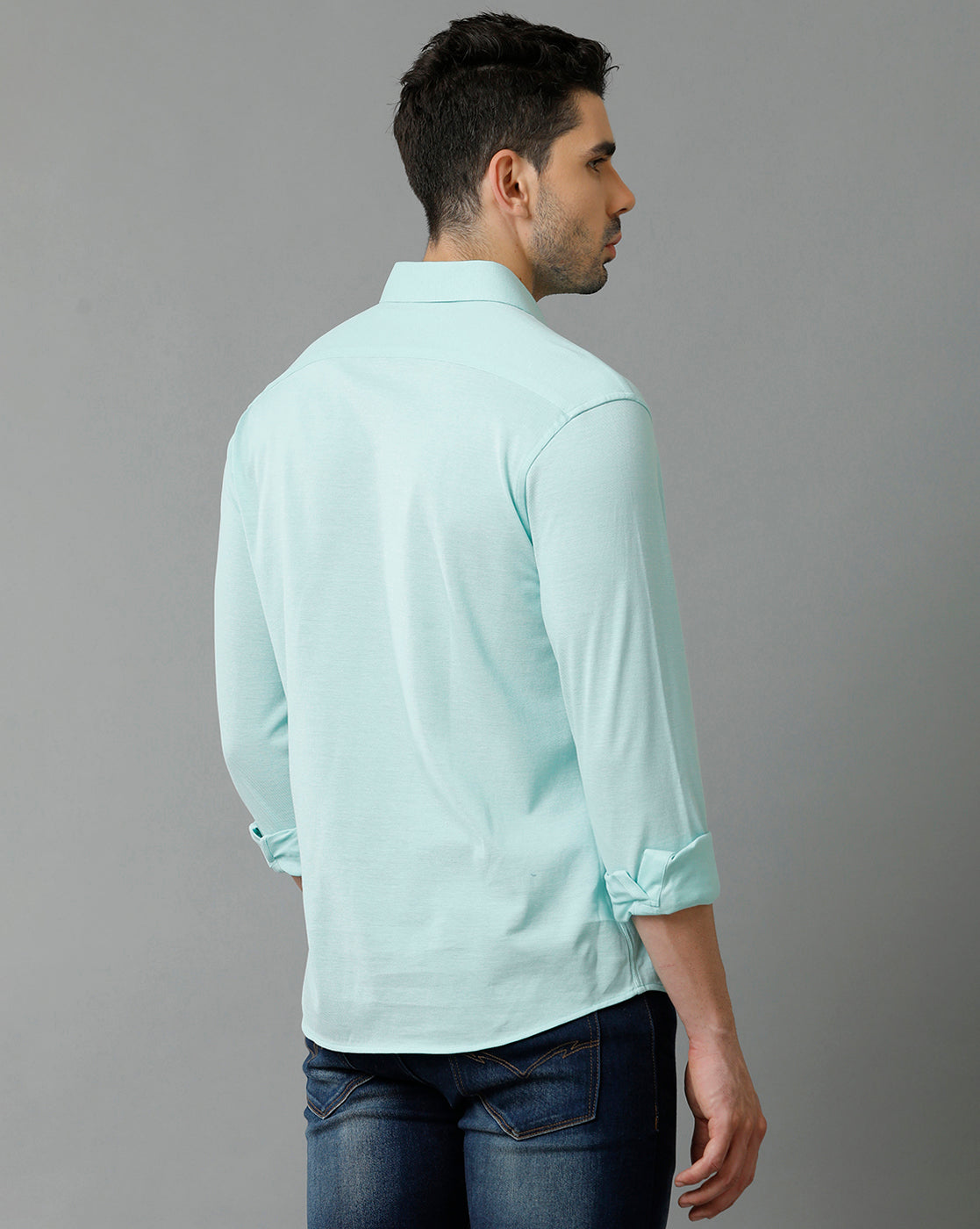 Aldeno Mens Regular Fit Solid Blue Casual Knitted Cotton Shirt (CARNE)