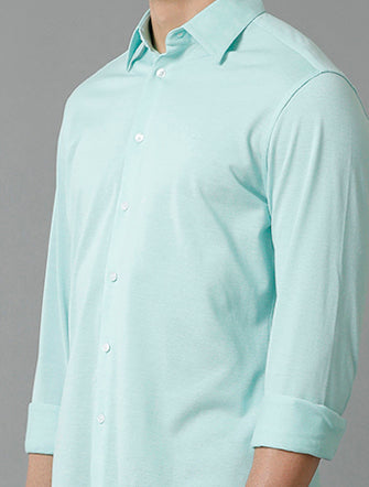 Aldeno Mens Regular Fit Solid Blue Casual Knitted Cotton Shirt (CARNE)