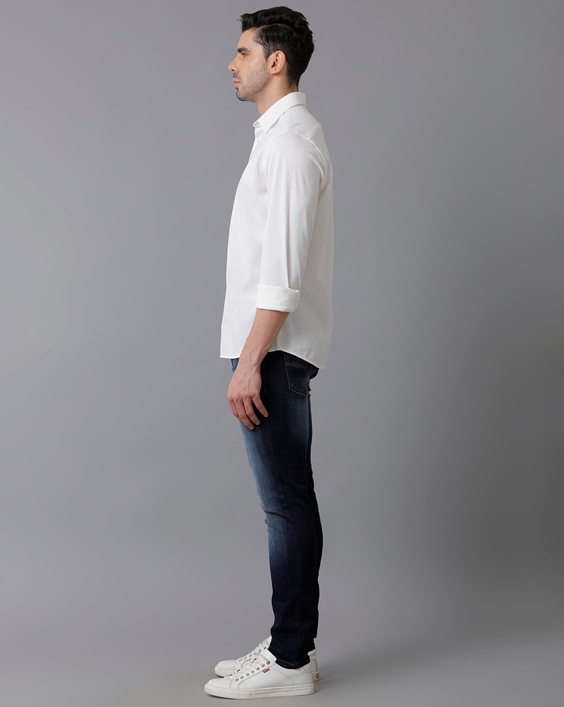 Aldeno Mens Regular Fit Solid White Casual Knitted Cotton Shirt (CLOVE)