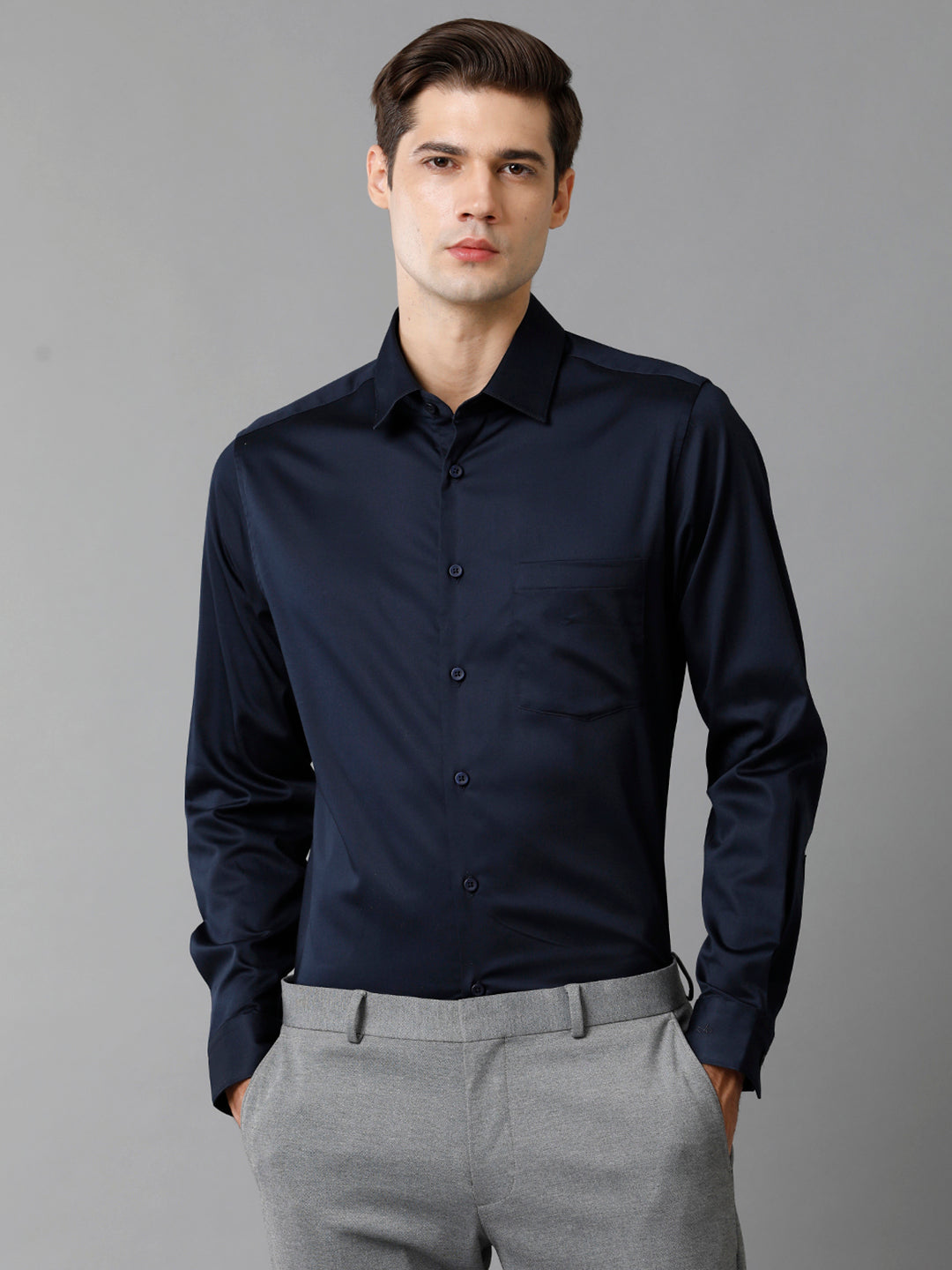 Aldeno Men Solid Formal Navy Shirt (SANAV)