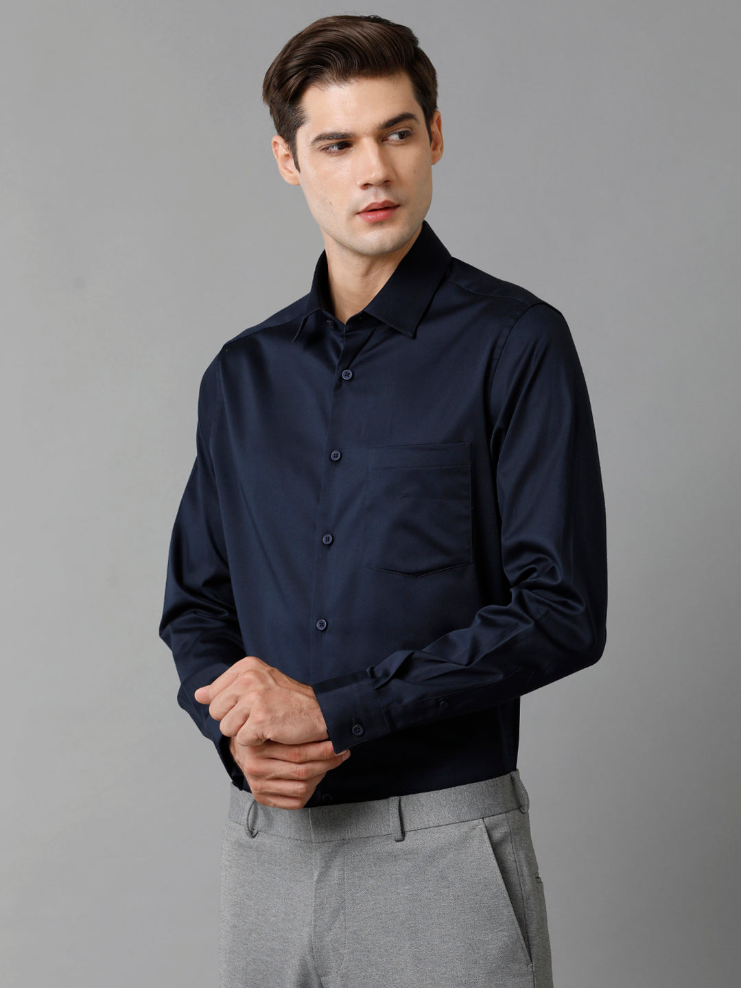 Aldeno Men Solid Formal Navy Shirt (SANAV)