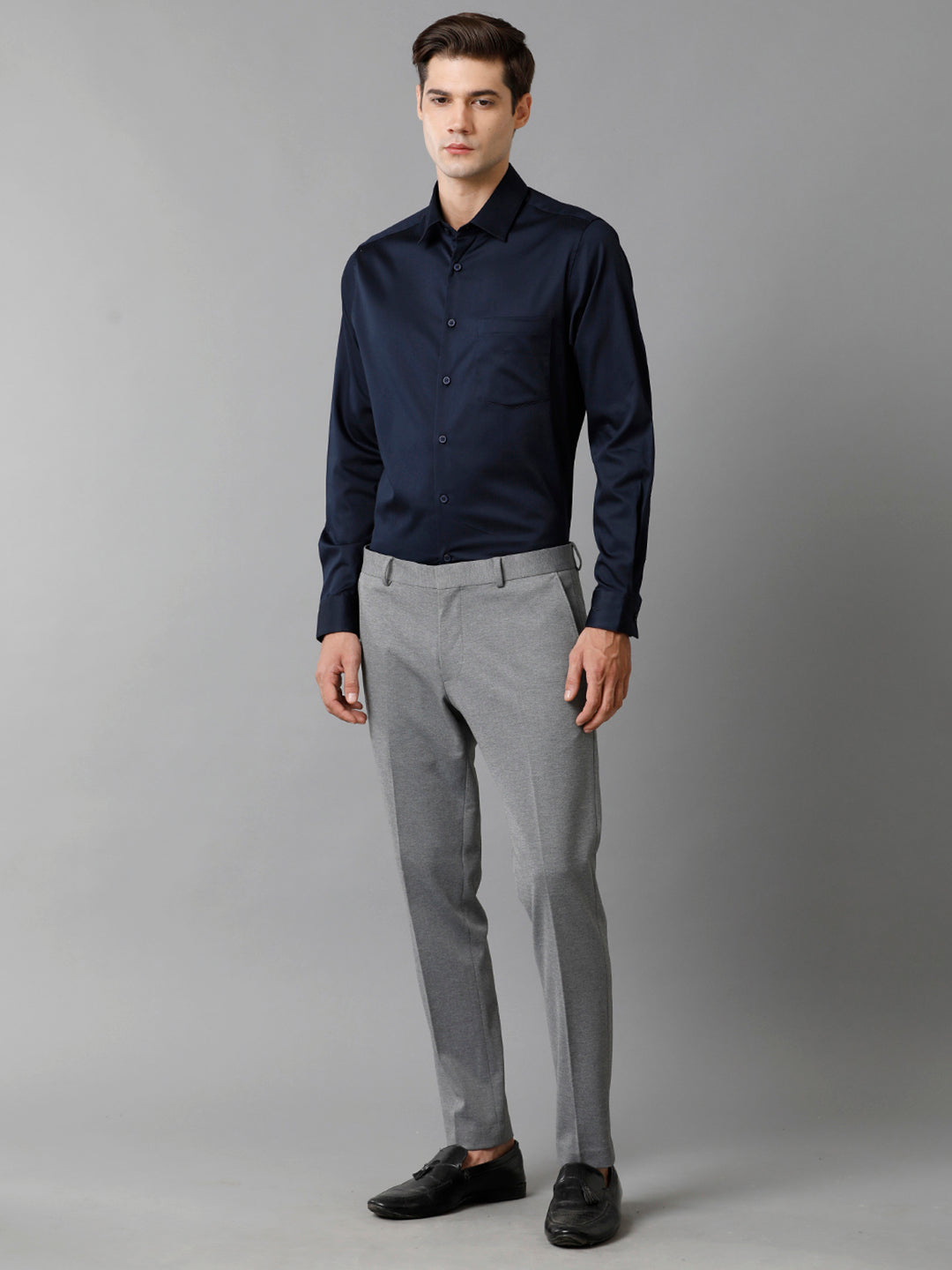 Aldeno Men Solid Formal Navy Shirt (SANAV)