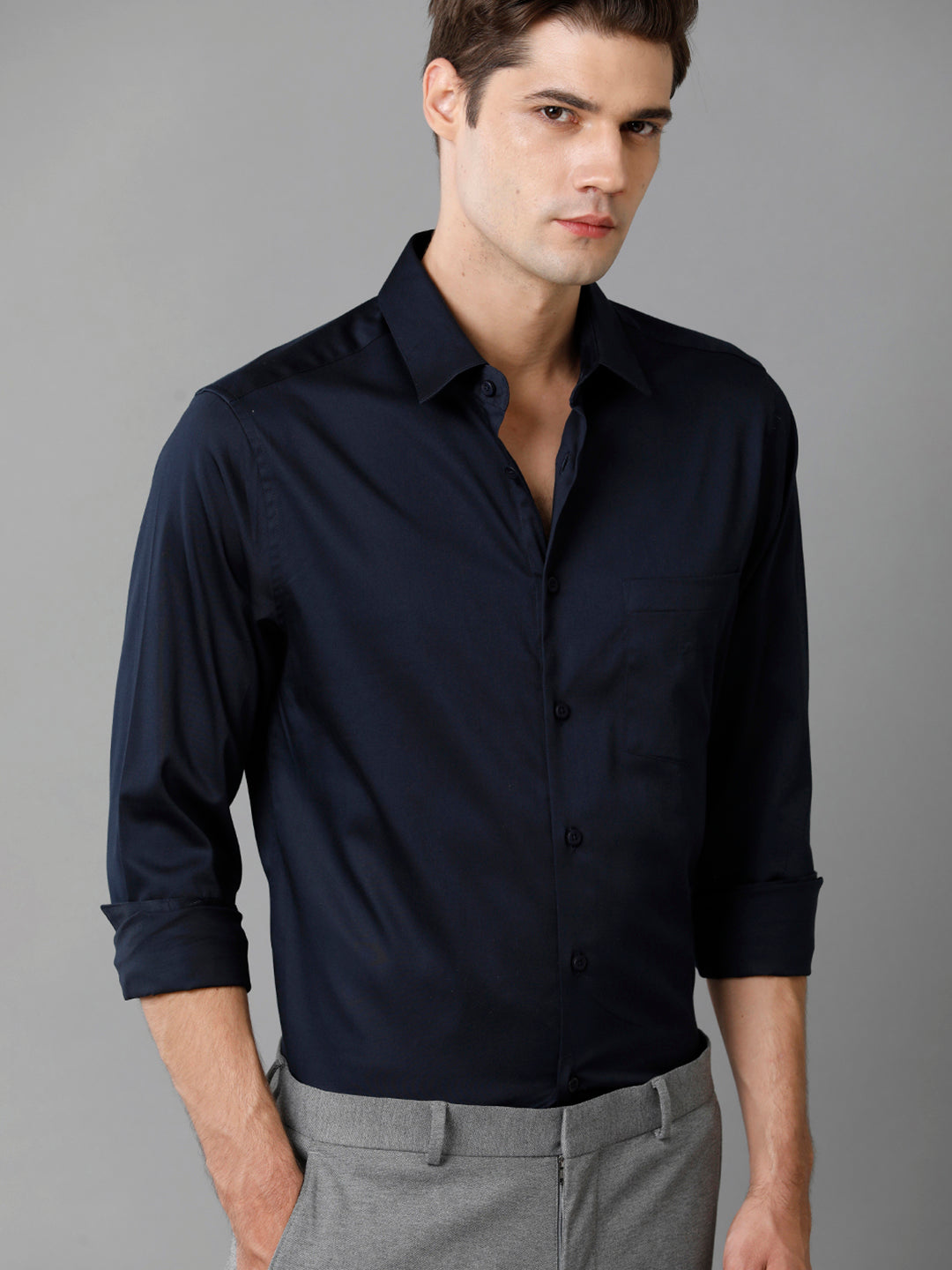 Aldeno Men Solid Formal Navy Shirt (SANAV)