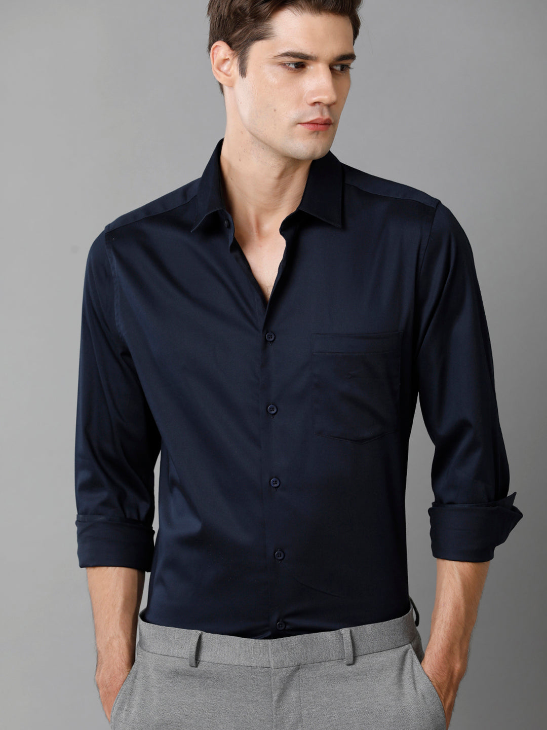 Aldeno Men Solid Formal Navy Shirt (SANAV)