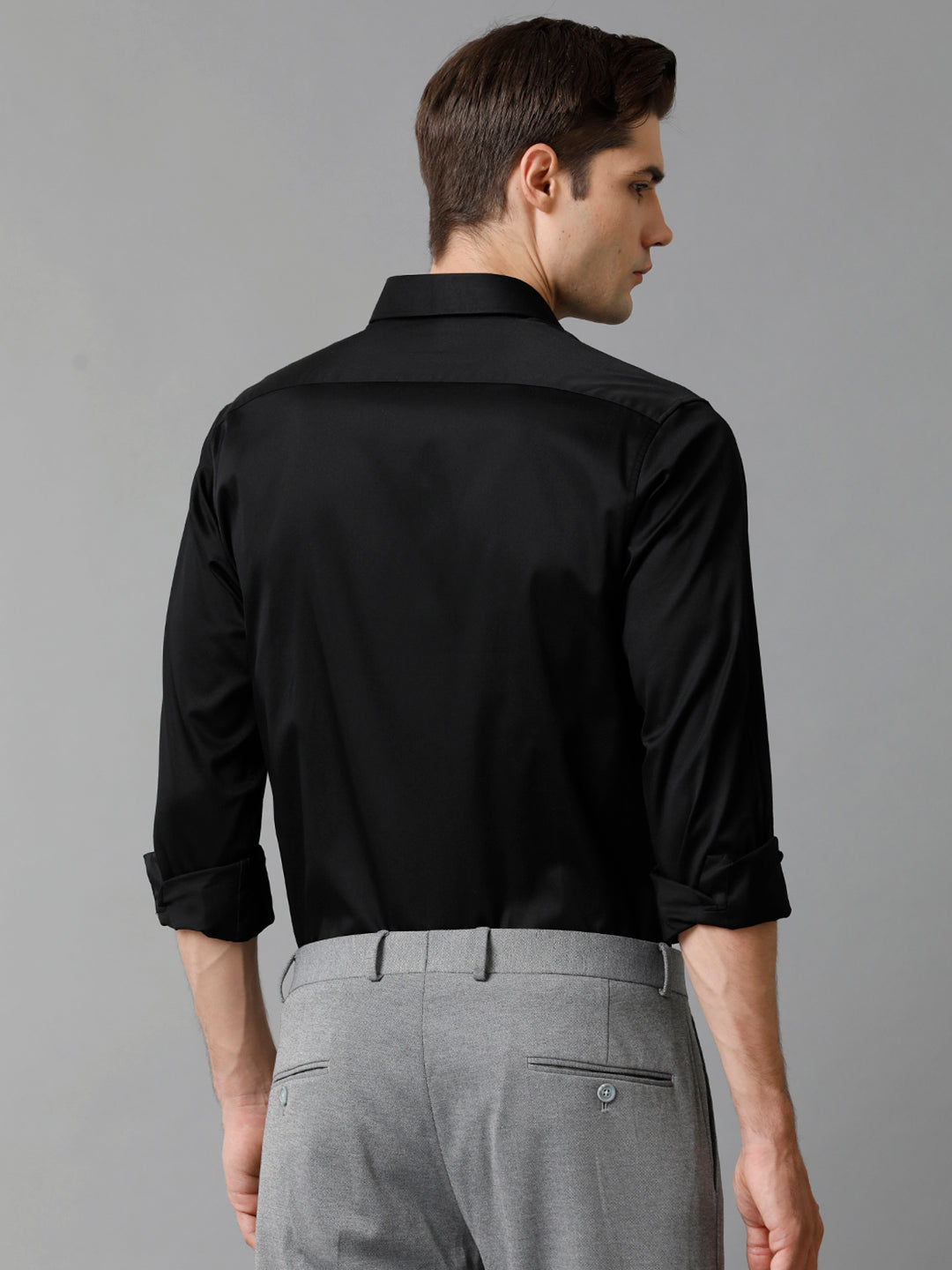Aldeno Regular Fit Solid Black Formal Satin Shirt (SWABK)