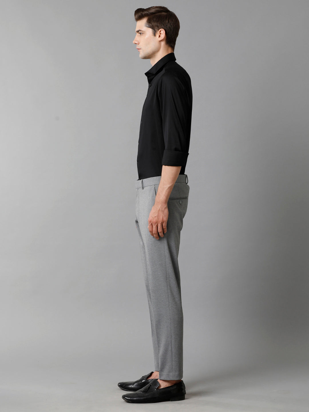 Aldeno Regular Fit Solid Black Formal Satin Shirt (SWABK)