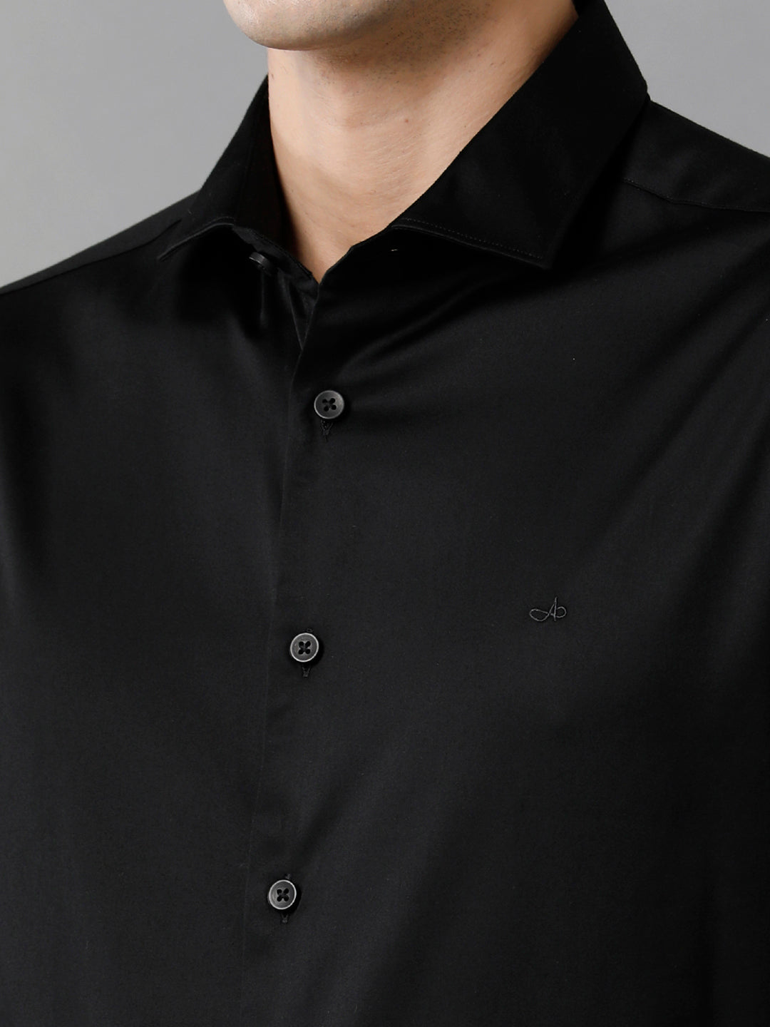 Aldeno Regular Fit Solid Black Formal Satin Shirt (SWABK)