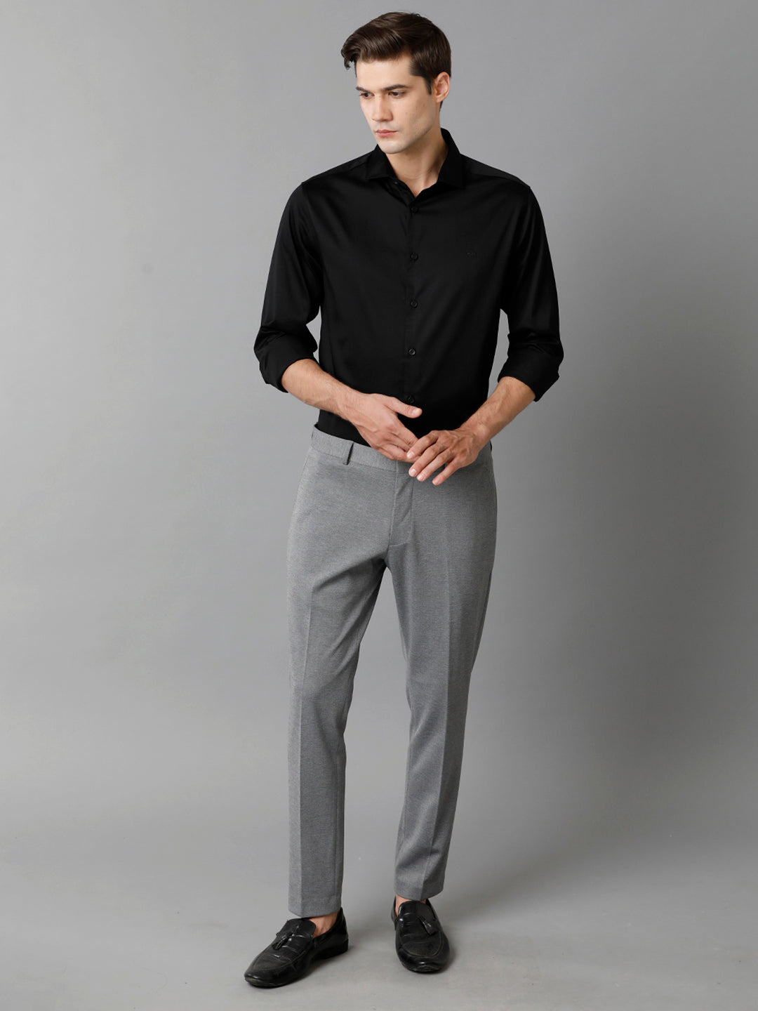 Aldeno Regular Fit Solid Black Formal Satin Shirt (SWABK)