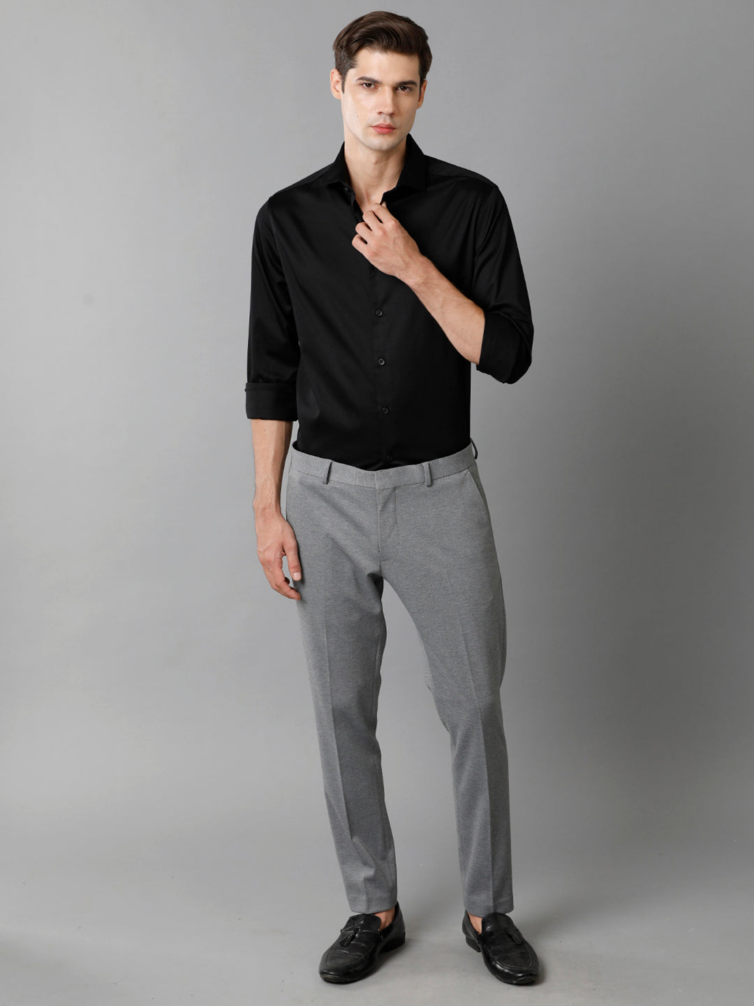 Aldeno Regular Fit Solid Black Formal Satin Shirt (SWABK)