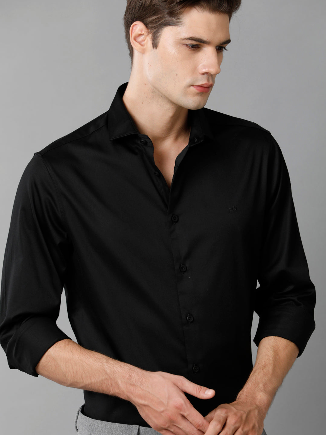 Aldeno Regular Fit Solid Black Formal Satin Shirt (SWABK)