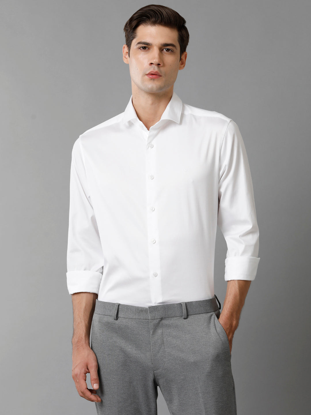 Aldeno Mens Regular Fit Solid White Formal Satin Shirt (SEBWH)