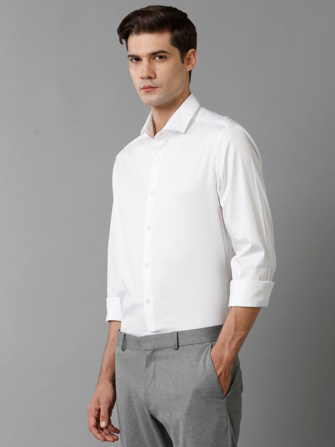 Aldeno Mens Regular Fit Solid White Formal Satin Shirt (SEBWH)