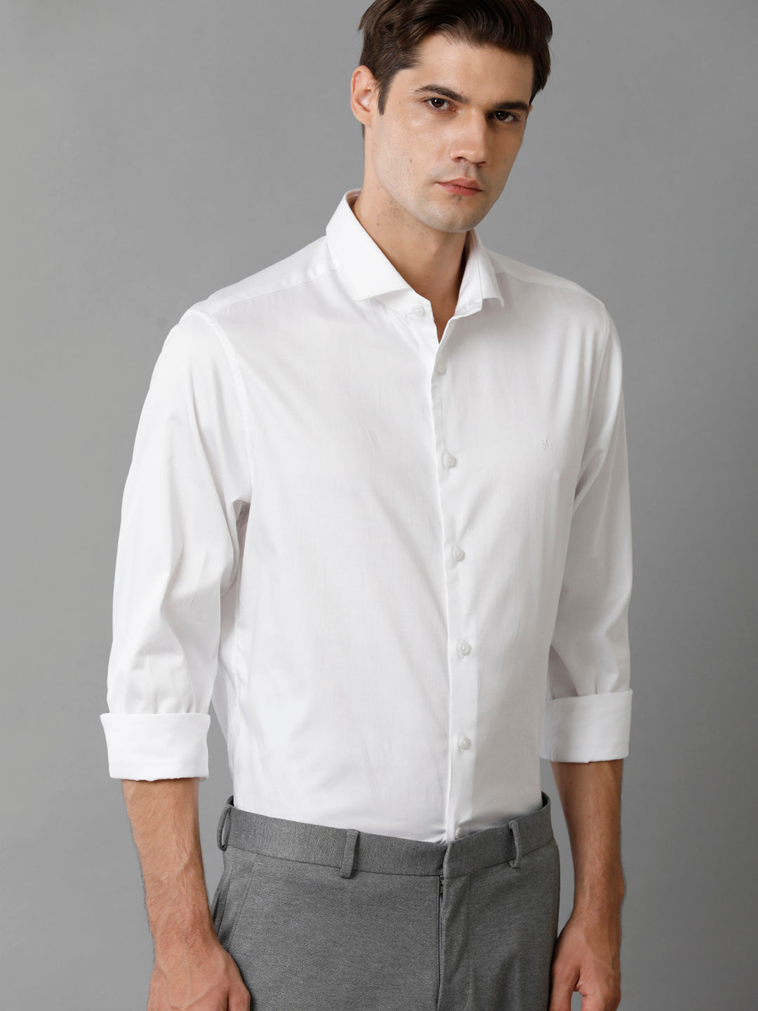Aldeno Mens Regular Fit Solid White Formal Satin Shirt (SEBWH)