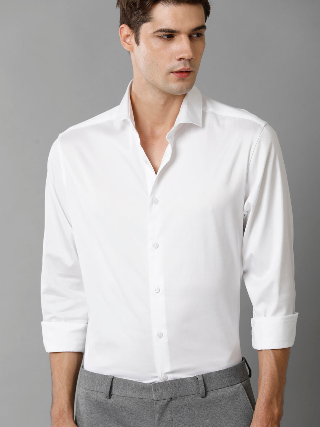 Aldeno Mens Regular Fit Solid White Formal Satin Shirt (SEBWH)