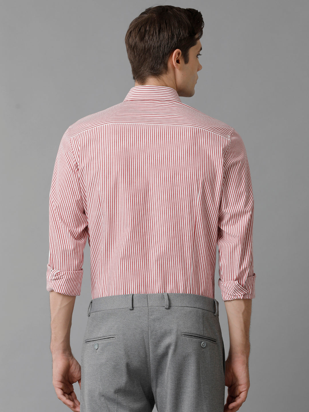 Aldeno Mens Slim Fit Stripe Red/White Casual Cotton Stretch Shirt (TARSO)