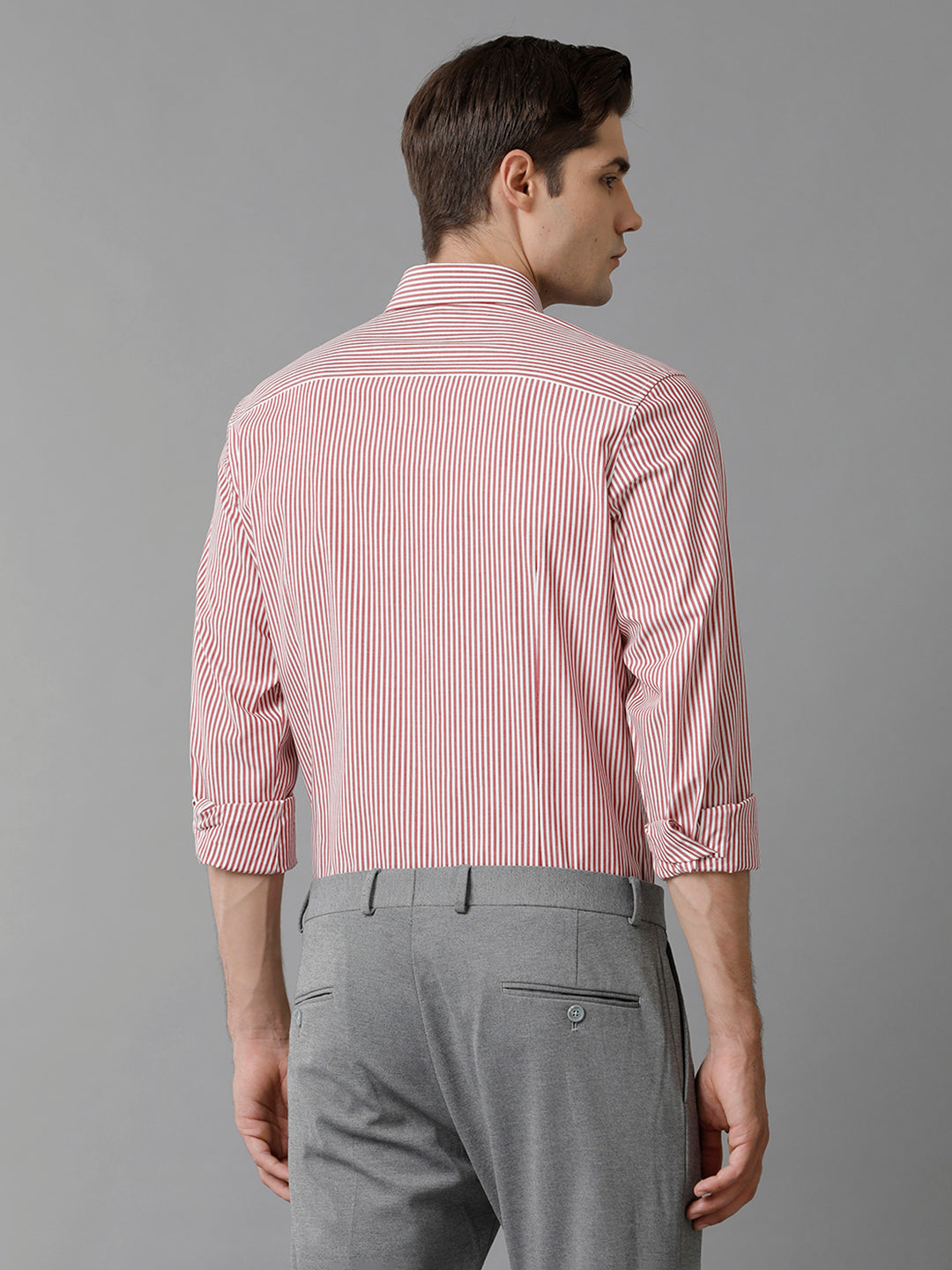 Aldeno Mens Slim Fit Stripe Red/White Casual Cotton Stretch Shirt (TARSO)