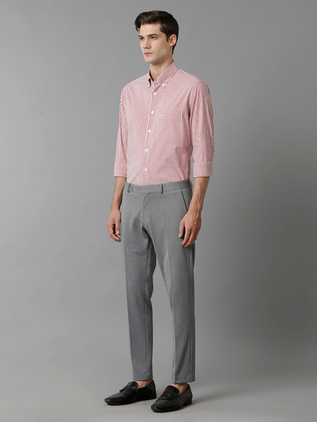 Aldeno Mens Slim Fit Stripe Red/White Casual Cotton Stretch Shirt (TARSO)